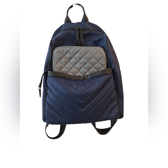 STEVE MADDEN BACKPACK WITH INCLUDED FRONT QUILTED POUCH FOR A TABLET. BLUE/GREY. - Picture 1 of 14